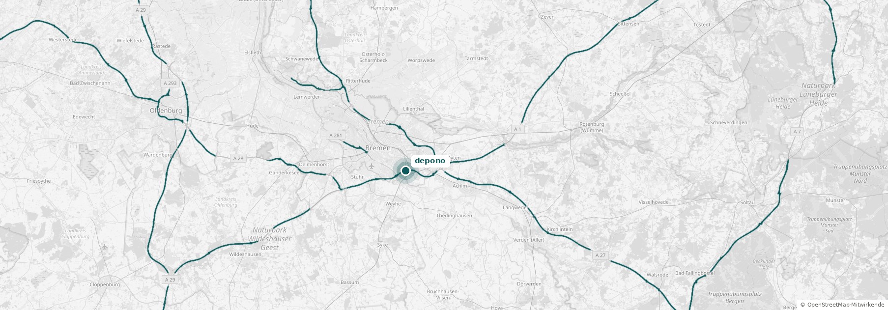 Karte: depono GmbH in Bremen mit Autobahnanbindung A1, A27, A28